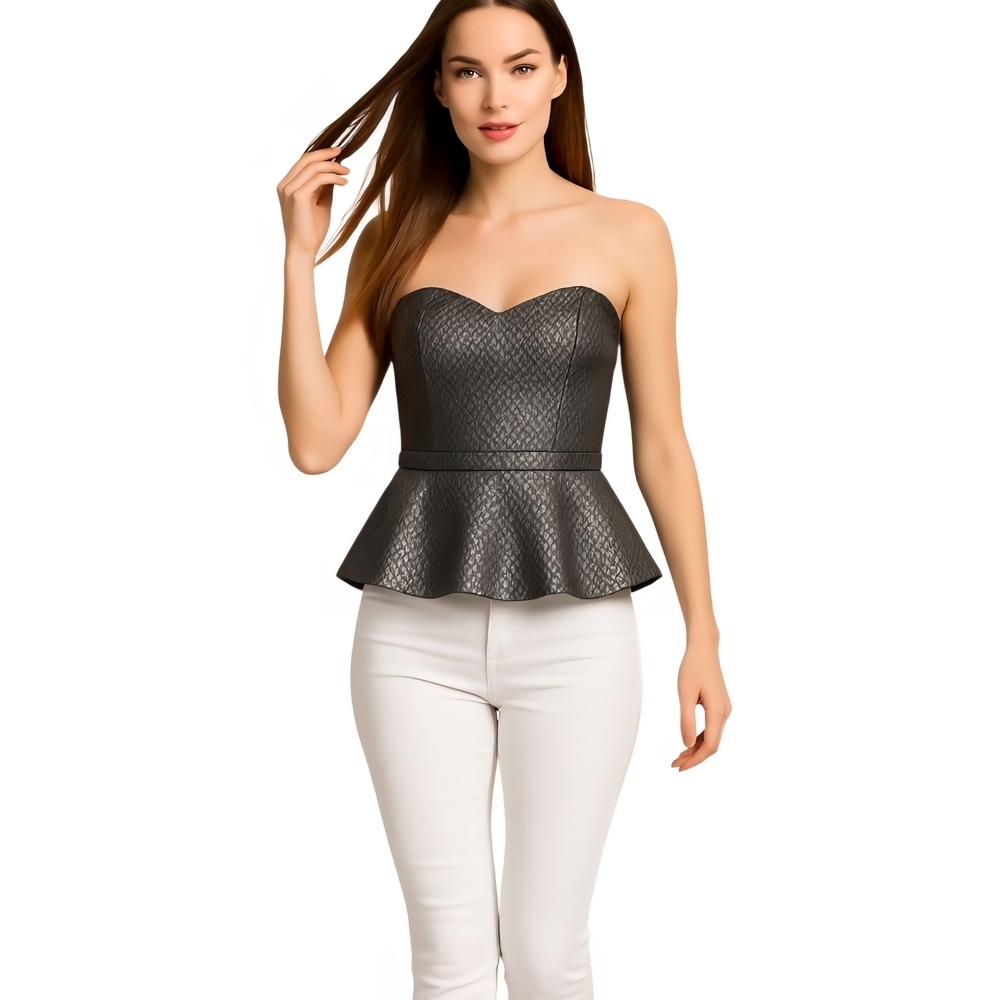 do & be Metallic Textured Strapless Peplum Top | Party / Night Out. Size L
